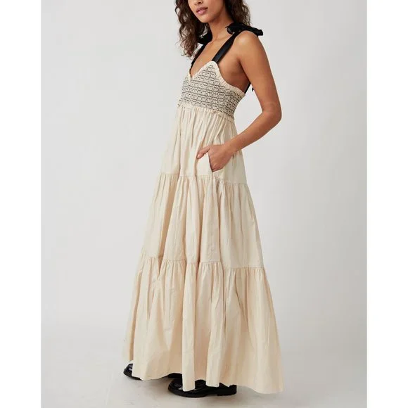 FREE PEOPLE Bluebell Solid Maxi Dress / Vacation Sand - Picture 9 of 13